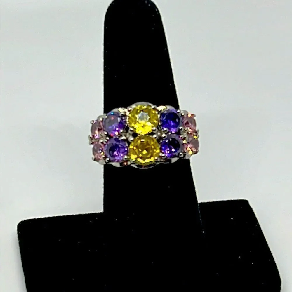 Beautiful Vintage Silver Ring With Purple, Yellow, and Pink Stones